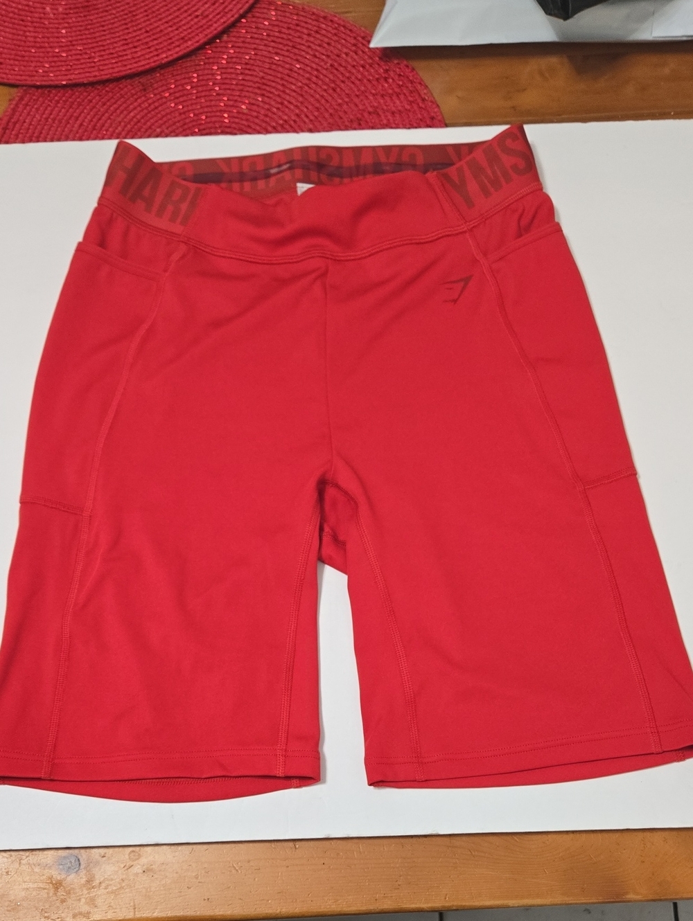 Gymshark Training Brandmark Cycling Shorts in Salsa Red Size M Side Pockets
